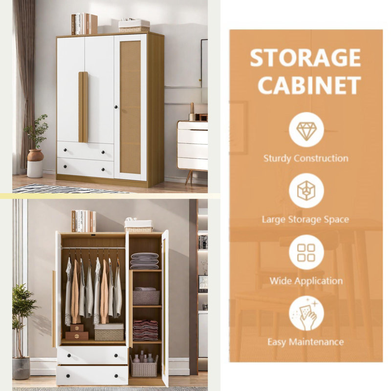 White rattan wardrobe cheap